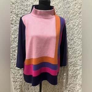 Fate Vibrant Purple and Pink COLOR BLOCK MOCK NECK WOMENS SWEATER, SIZE S